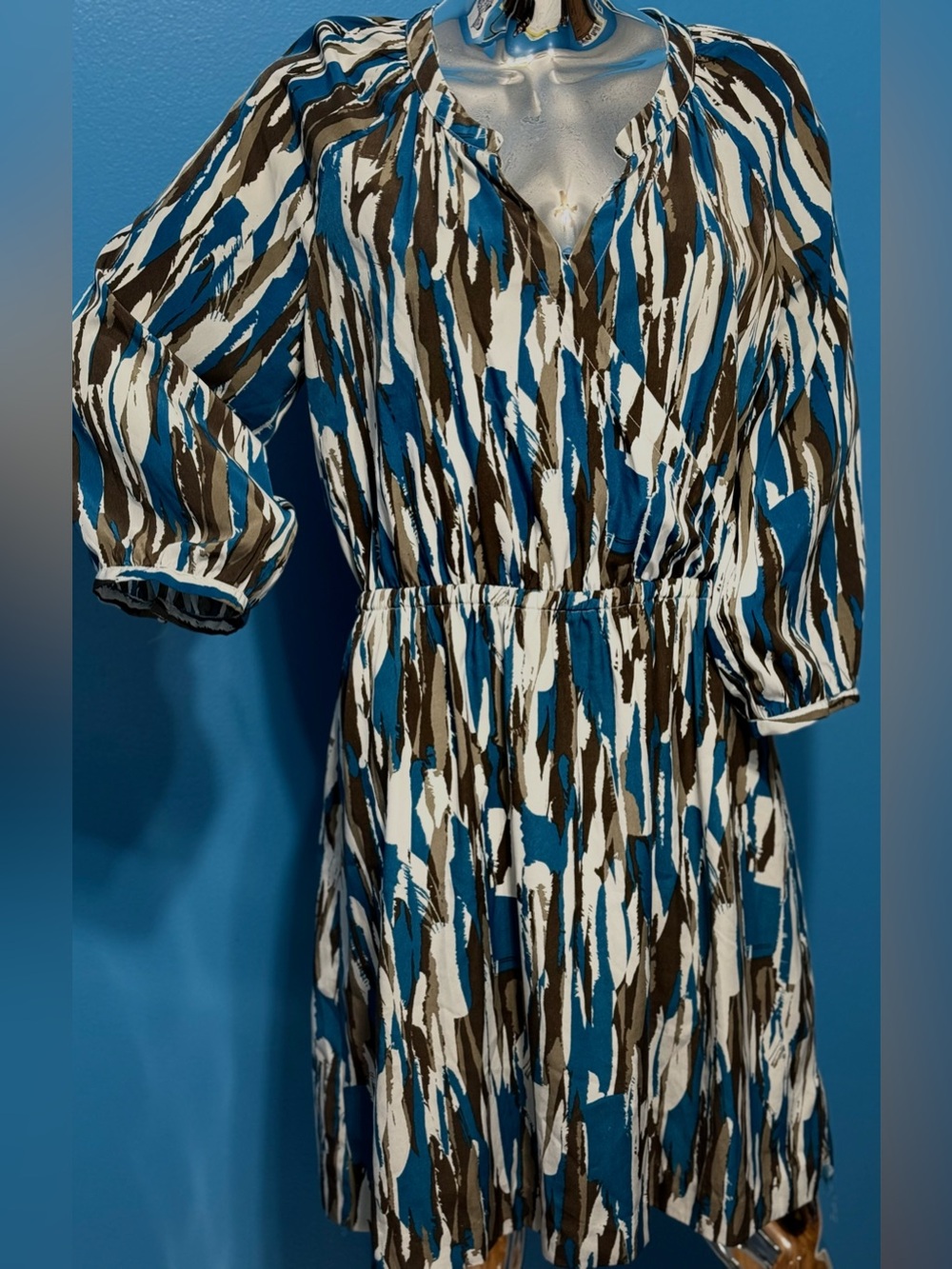 Banana Republic Blue, Brown & White Printed Midi Dress